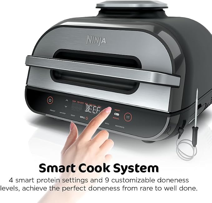 Ninja® Foodi® Smart XL 6-in-1 Indoor Grill & Air Fryer, Black/Silver, FG551 | Smart Cook System with built-in thermometer, XL capacity, perfect doneness...