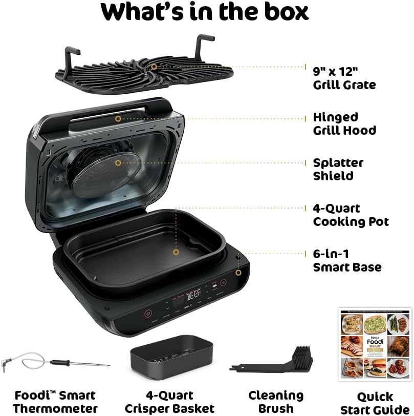 Ninja® Foodi® Smart XL 6-in-1 Indoor Grill & Air Fryer, Black/Silver, FG551 | Smart Cook System with built-in thermometer, XL capacity, perfect doneness...