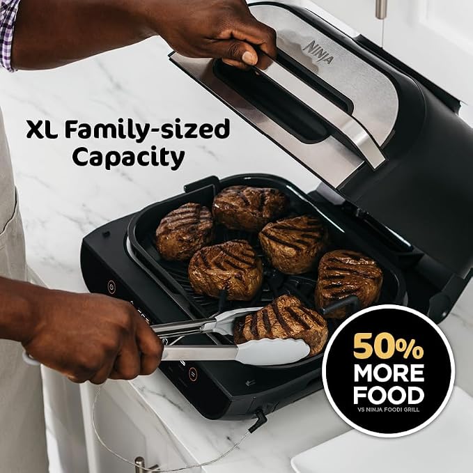 Ninja® Foodi® Smart XL 6-in-1 Indoor Grill & Air Fryer, Black/Silver, FG551 | Smart Cook System with built-in thermometer, XL capacity, perfect doneness...