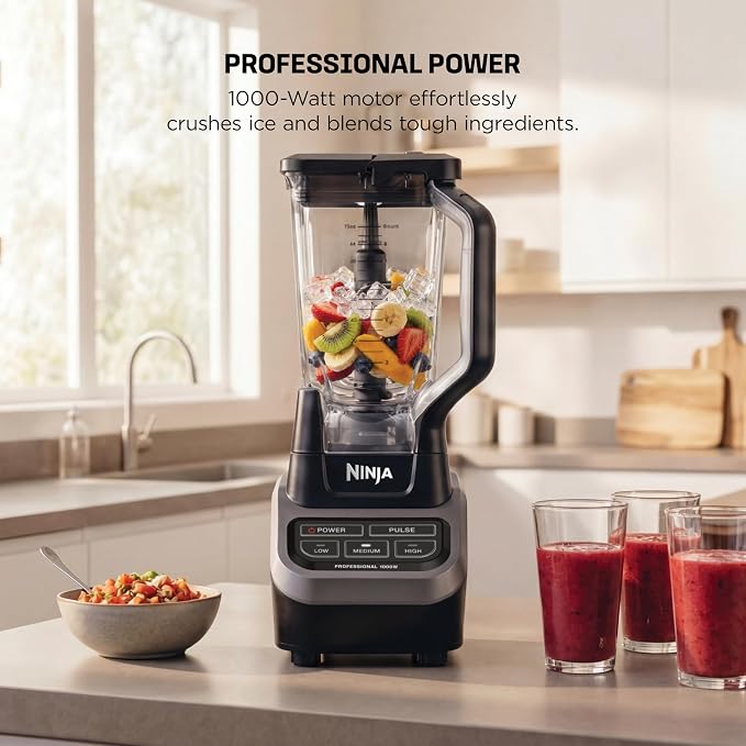 Ninja Professional Blender, 1000W, Total Crushing Tech, 72oz Pitcher, BL610 | 1000W Total Crushing blades crush ice & blend smoothies, sauces. XL 72-oz...