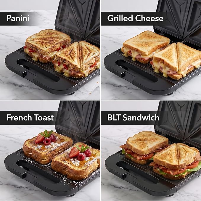 OVENTE Electric Sandwich Maker, 750W Non-Stick Plates, Black GPS401B