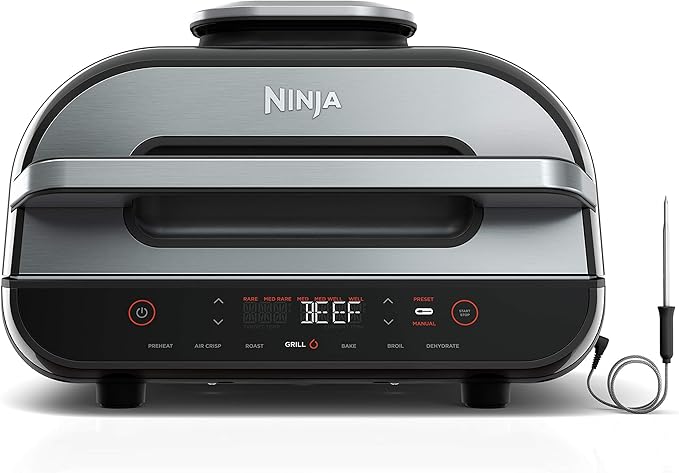 Ninja® Foodi® Smart XL 6-in-1 Indoor Grill & Air Fryer, Black/Silver, FG551 | Smart Cook System with built-in thermometer, XL capacity, perfect doneness...